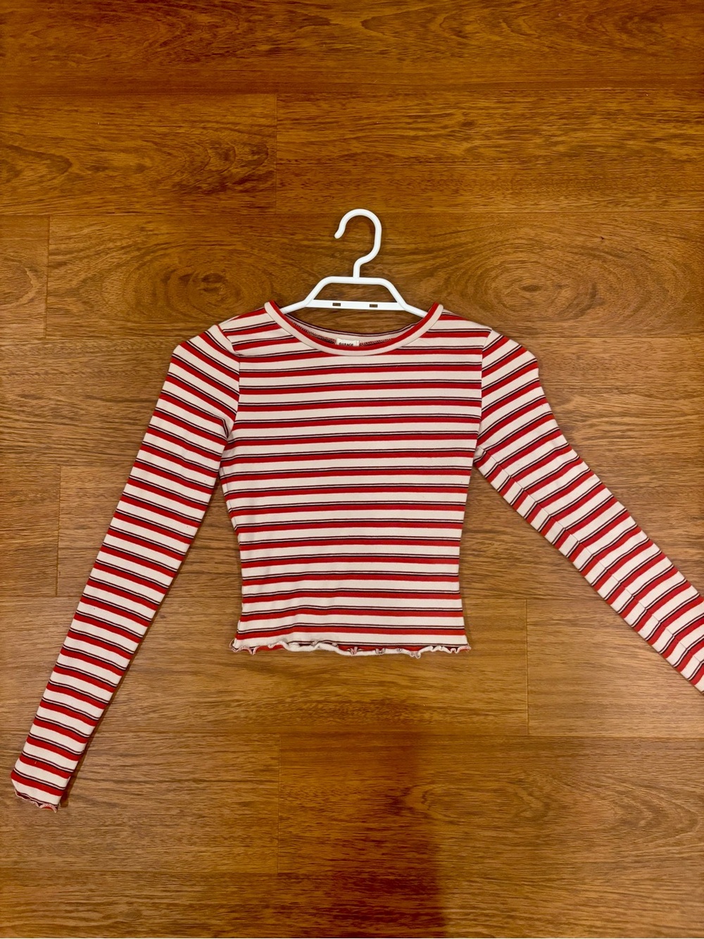 Garage Red & White Striped Long-Sleeve Crop Top